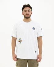 Load image into Gallery viewer, JOD 38.00 - Patches - White T-shirt {RAMALLAH, JAFFA, GAZA}