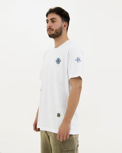 Load image into Gallery viewer, JOD 38.00 - Patches - White T-shirt {RAMALLAH, JAFFA, GAZA}
