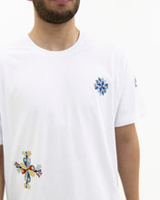 Load image into Gallery viewer, JOD 38.00 - Patches - White T-shirt {RAMALLAH, JAFFA, GAZA}
