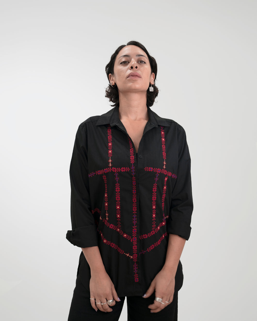 JOD 85.00 - Corset Flowers (black) Shirt {RAMALLAH}